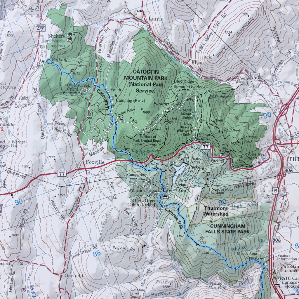 Topographic map of Catoctin Mountain Park and surrounding areas
