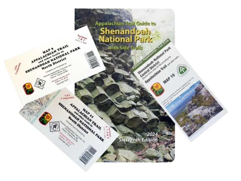 Appalachian Trail Guide to Shenandoah National Park with side trails map on a white background