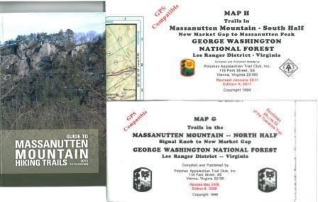Map and guide to Massanutten Mountain hiking trails with forest image and text.
