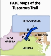Map of the Tuscarora Trail with Pennsylvania, West Virginia, and Maryland highlighted.