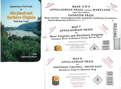 Appalachian Trail guidebook and maps for Maryland and Virginia on a white background