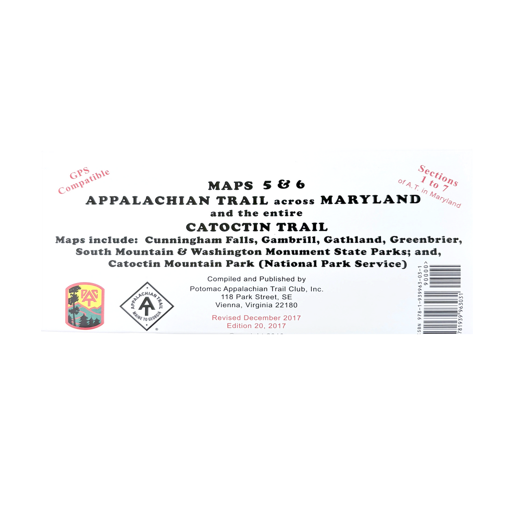 Back cover of a map guide for the Appalachian Trail and Catoctin Trail in Maryland and Virginia.