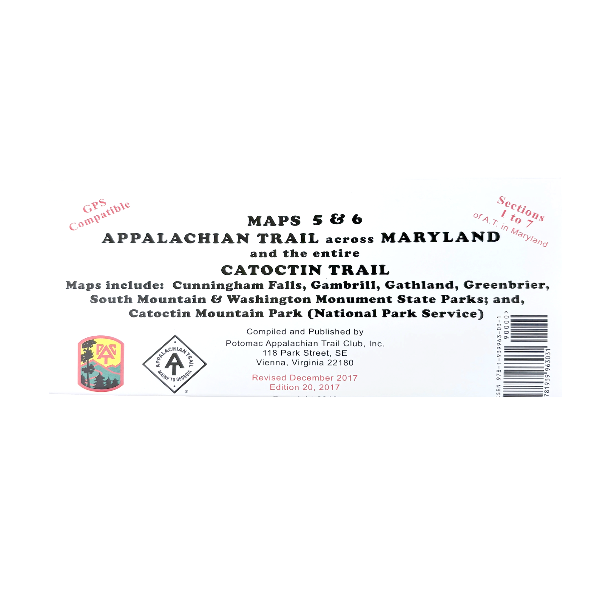 Back cover of a map guide for the Appalachian Trail and Catoctin Trail in Maryland and Virginia.