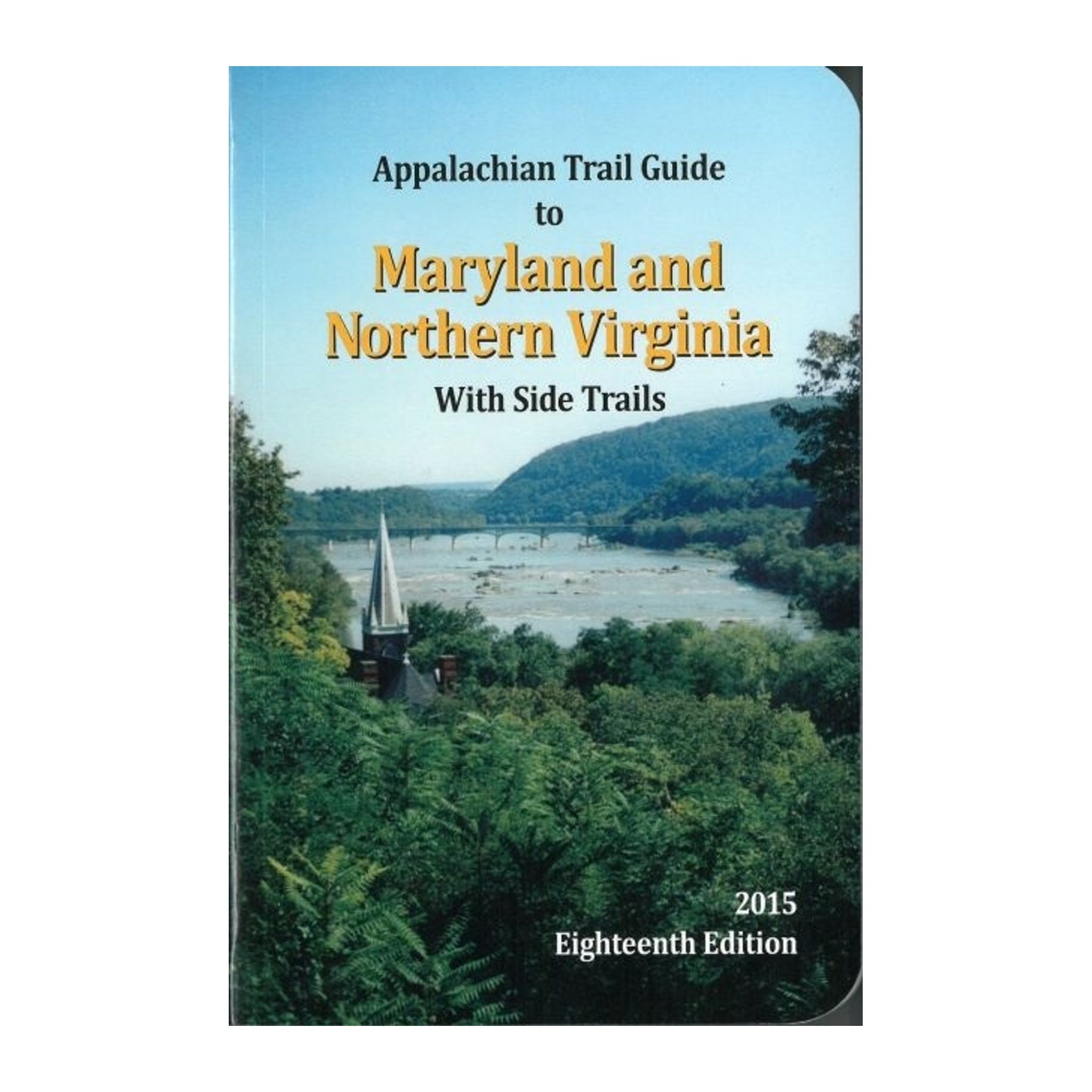 Book cover of 'Appalachian Trail Guide to Maryland and Northern Virginia' with a scenic view of a river and mountains.