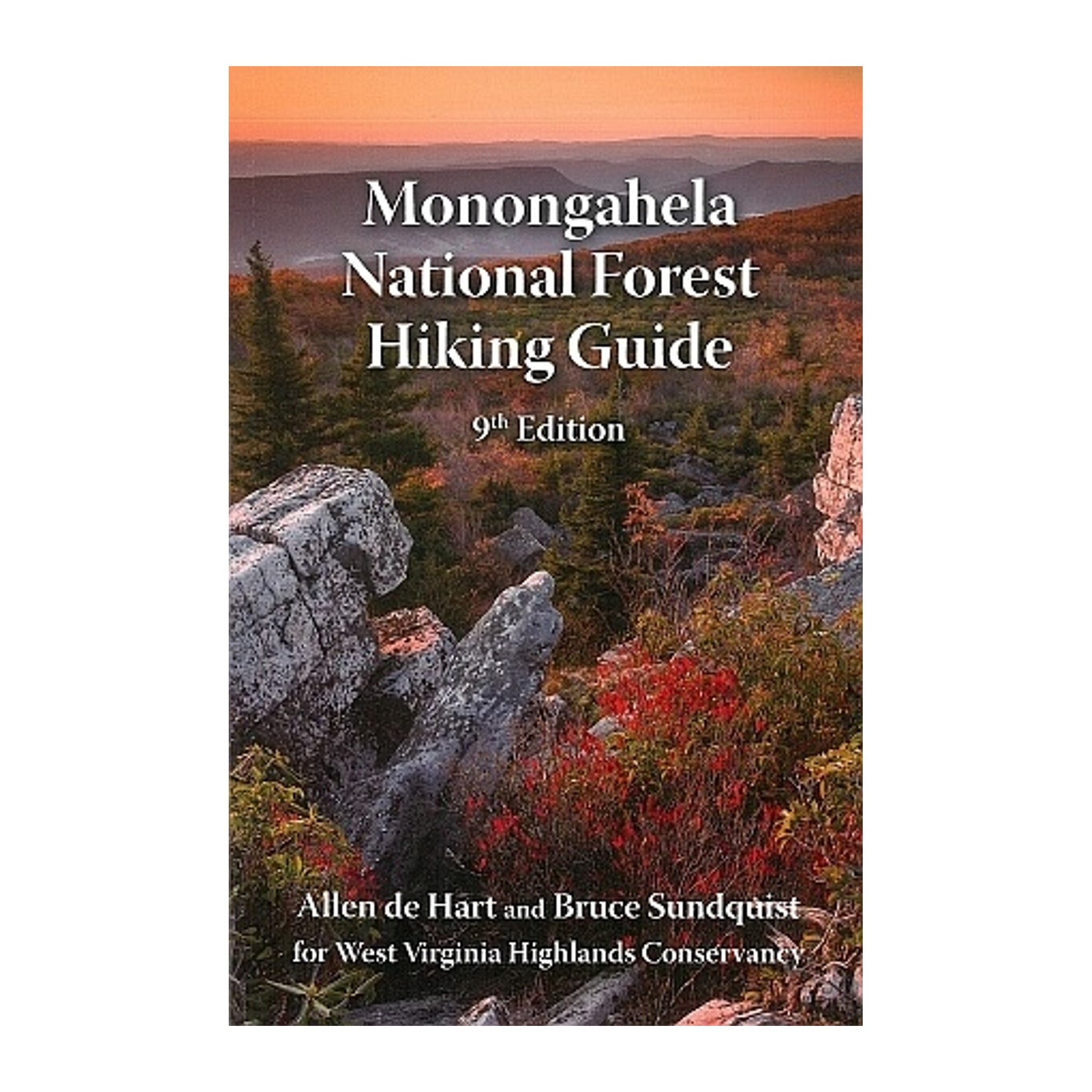 Book cover of 'Monongahela National Forest Hiking Guide' with a scenic background.