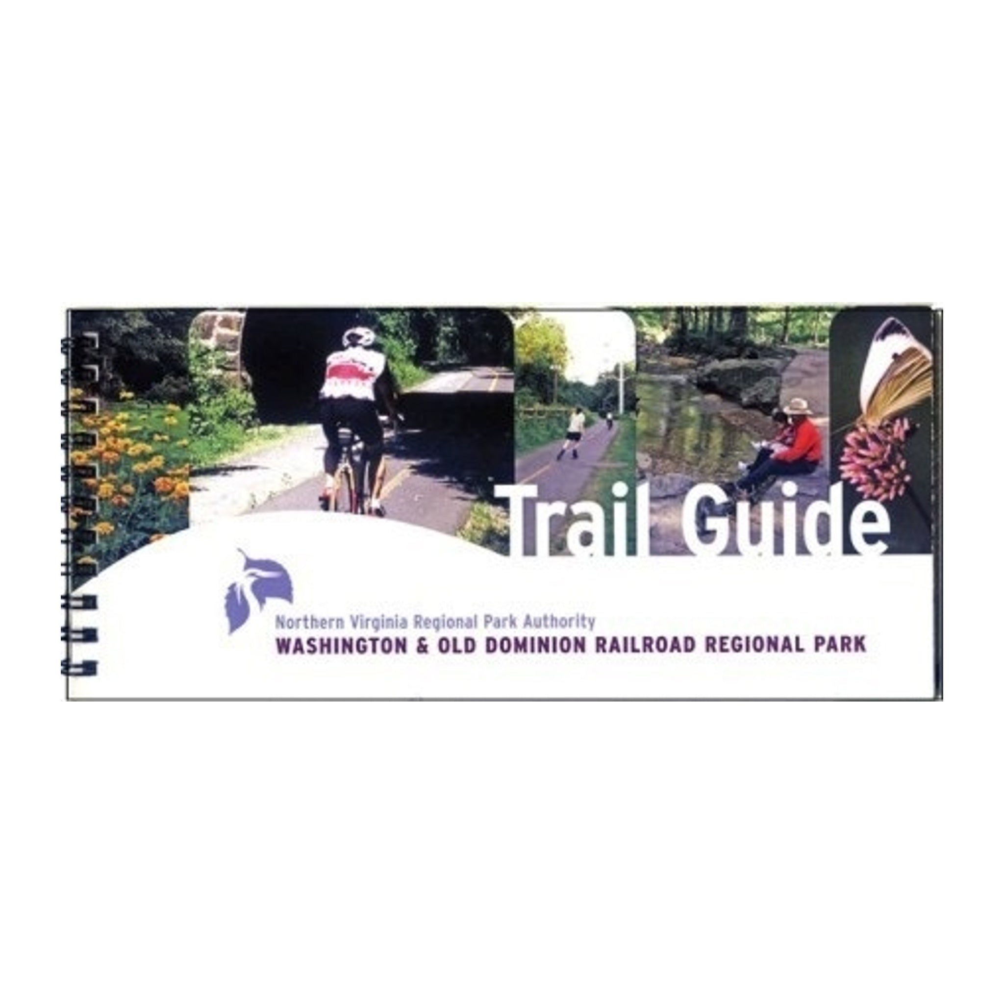 Trail guide with images of people biking and walking on a path, featuring the Northern Virginia Regional Park Authority.