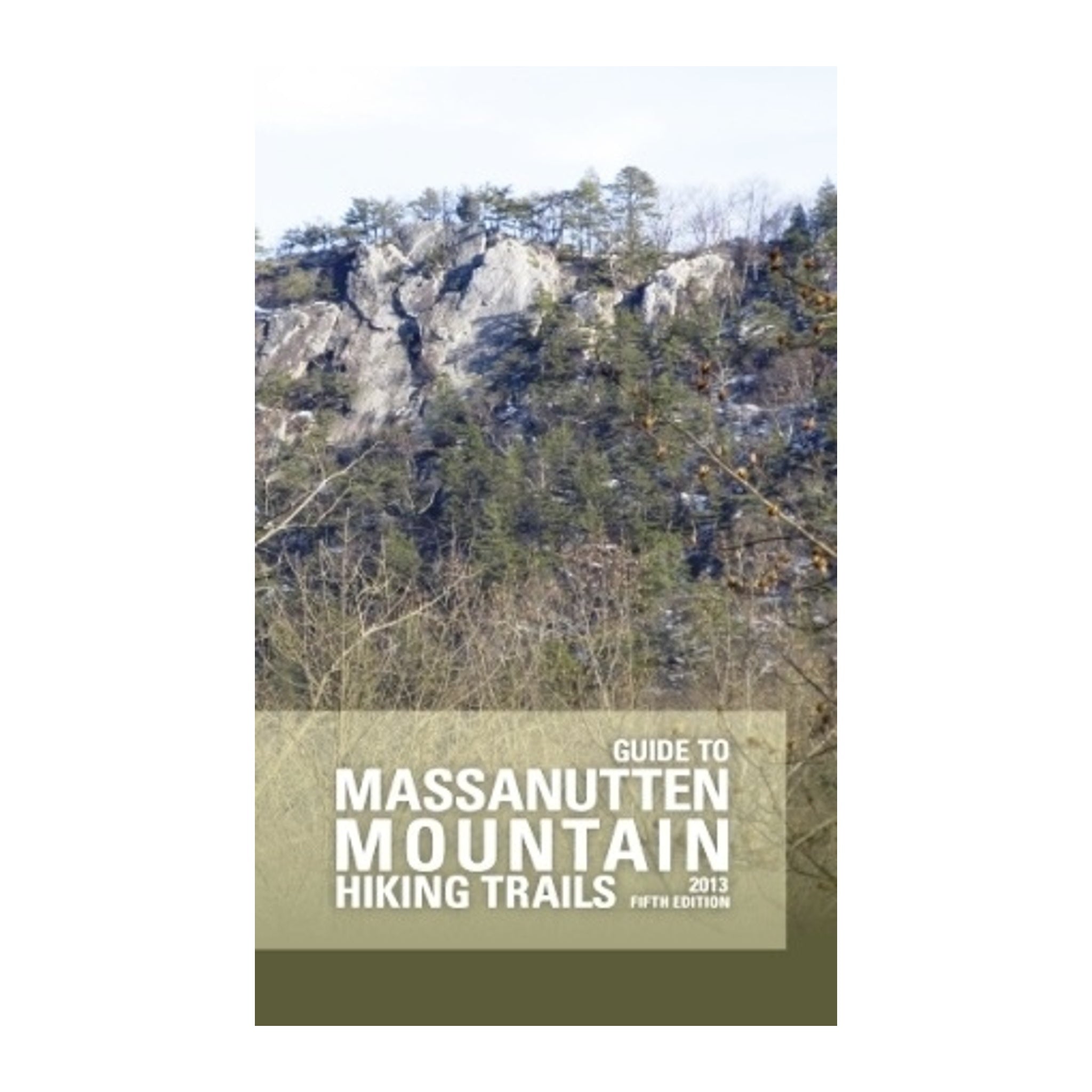 Book cover of 'Massanutten Mountain Hiking Trails' with mountain landscape on a white background