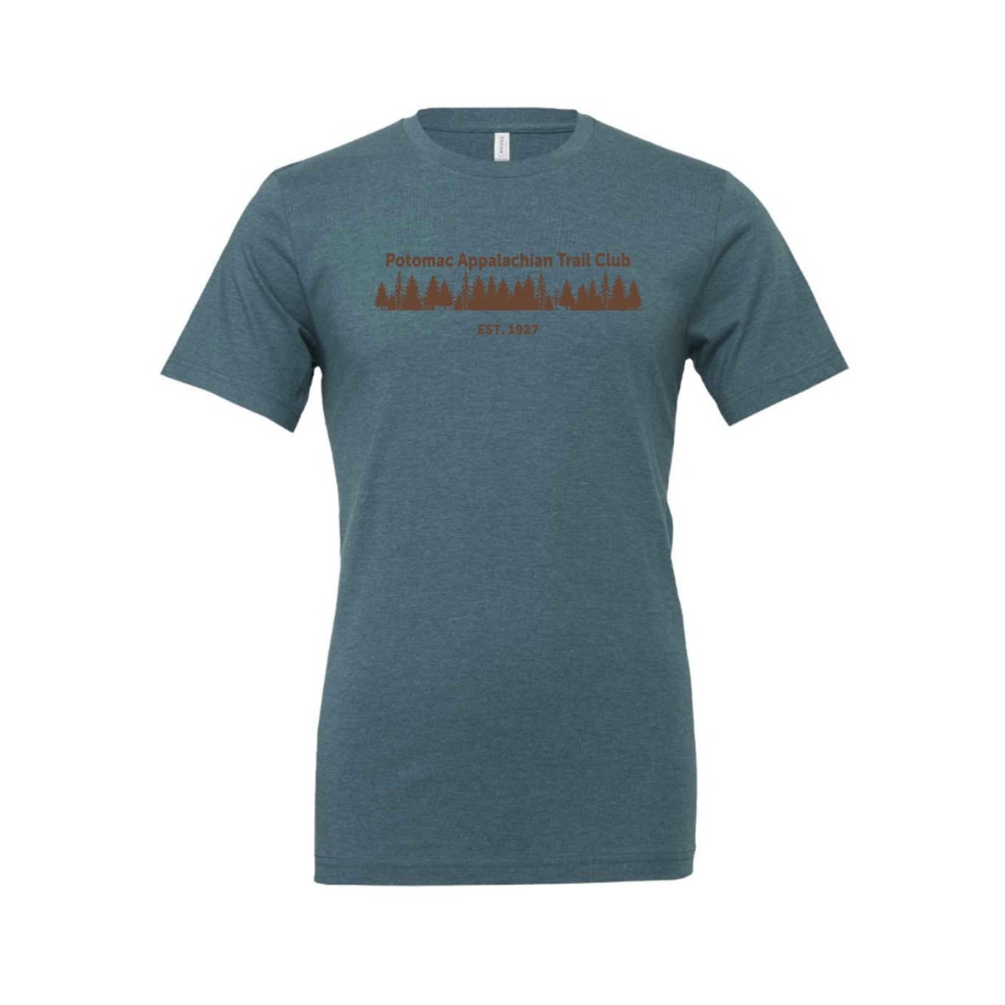 Blue t-shirt with red text and graphic on a white background