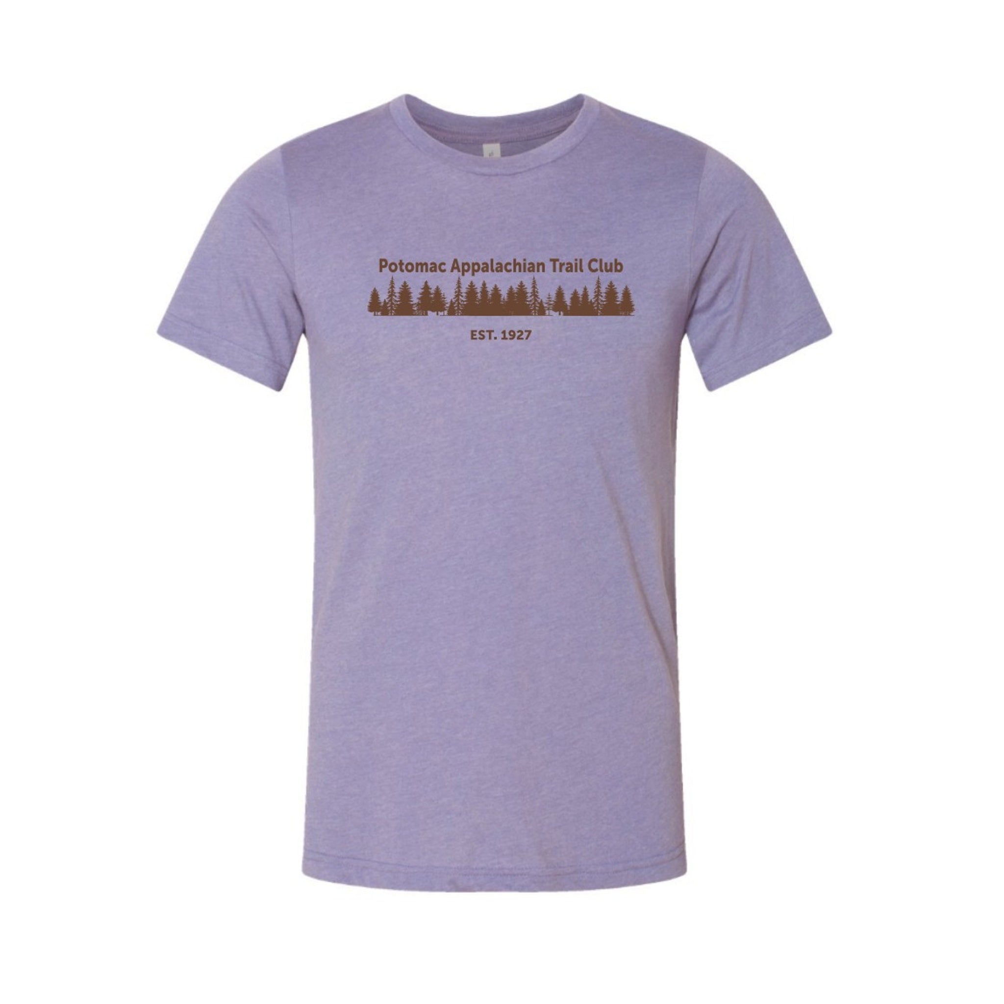 Purple t-shirt with 'Potomac Appalachian Trail Club' text and graphic on a white background