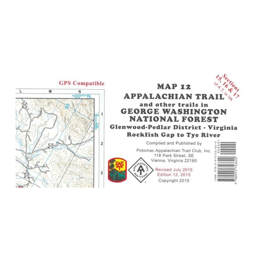 Map cover of the Appalachian Trail in George Washington National Forest with a map and text on a white background.