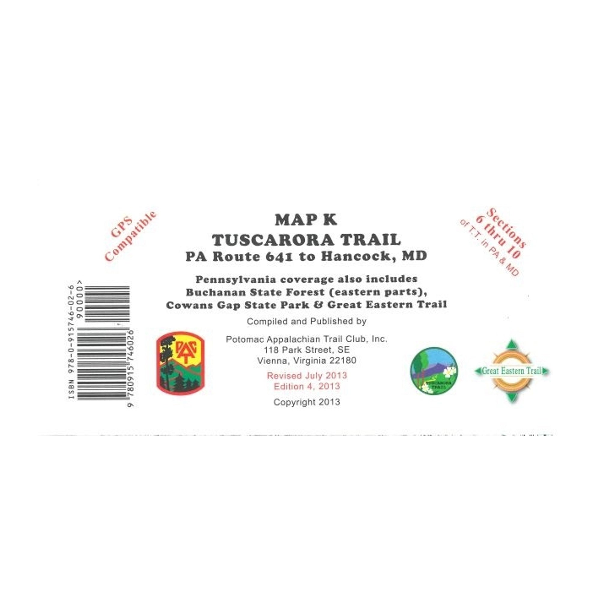 Map label for Tuscarora Trail with text and logos on a white background