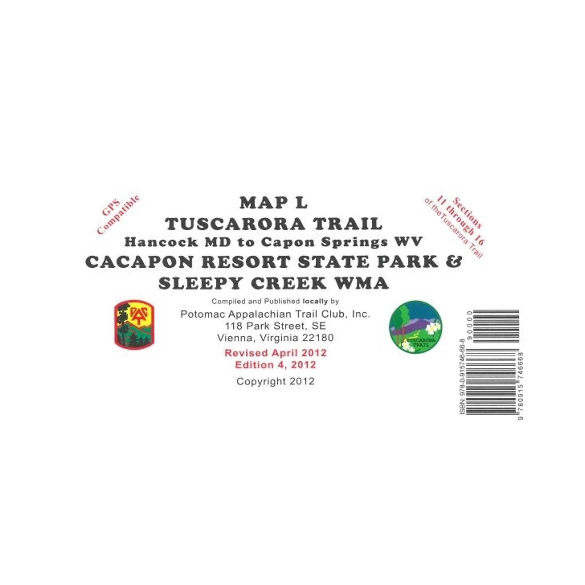 Map cover of Tuscarora Trail with branding and contact information on a white background